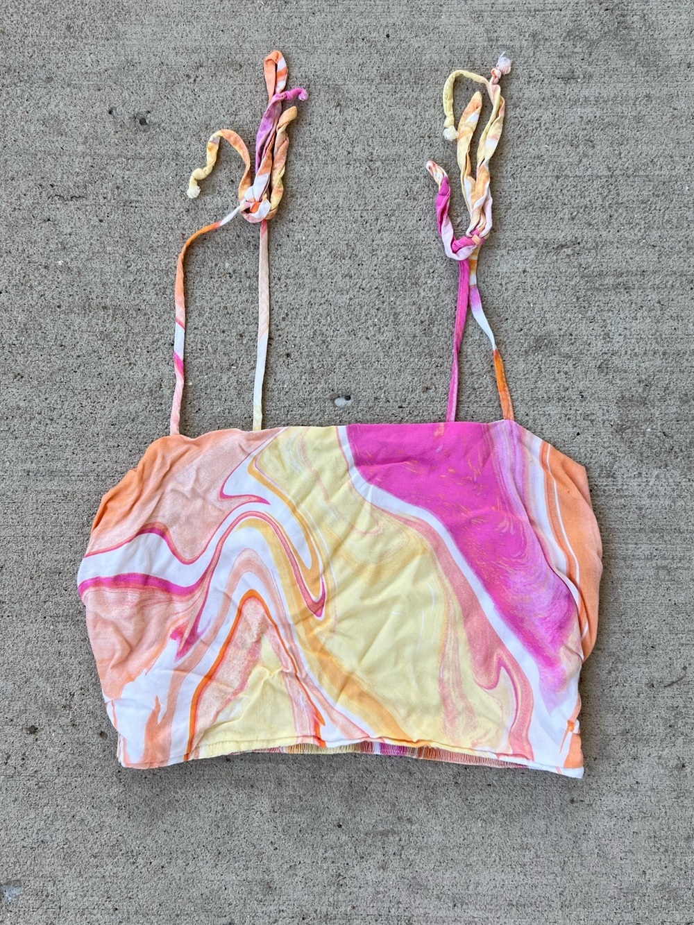 La Hearts Marble-Print Crop Top - Pink, Orange, Yellow
